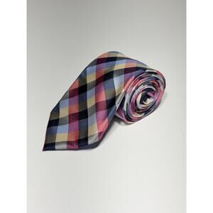 Tommy Hilfiger 100% Silk Tie Multicolor Striped Plaid Men Necktie Size 57.5 X 3”